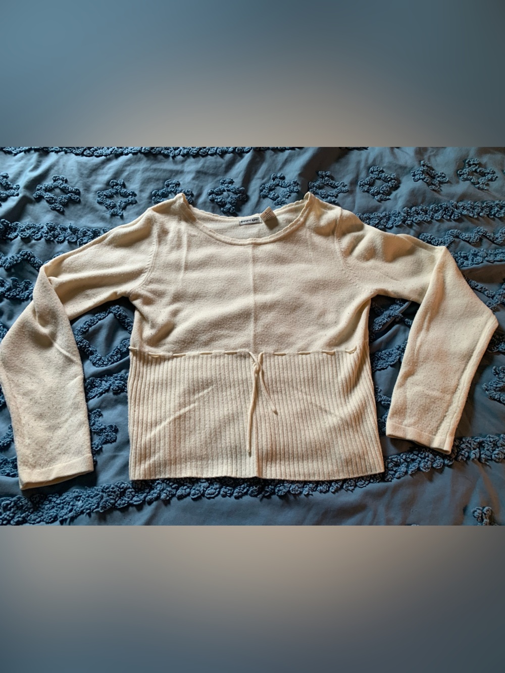 Energie Vintage Cream Colored Scoop-Neck Drawstring Waist Sweater Preppy Y2K Era